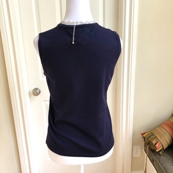 Jones NY Vest Sweater Merino Wool Y2K Rhinestones Navy (S) - Picture 4 of 6